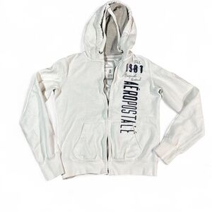 Aeropostale Hoodie Womens M White Full Zip Est 1987 Graphic Sweatshirt